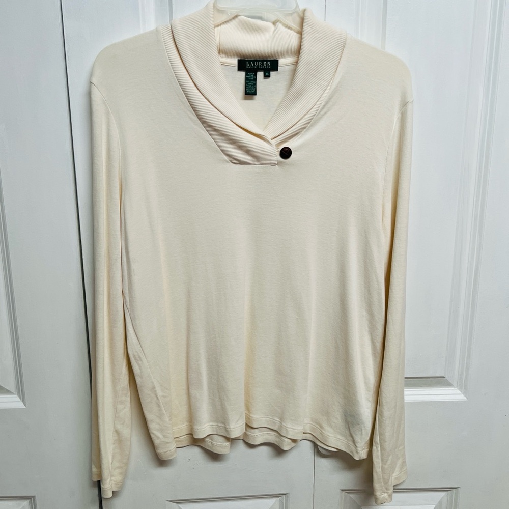 Lauren Ralph Lauren Cream Cowl Neck Knit Blouse Size XL